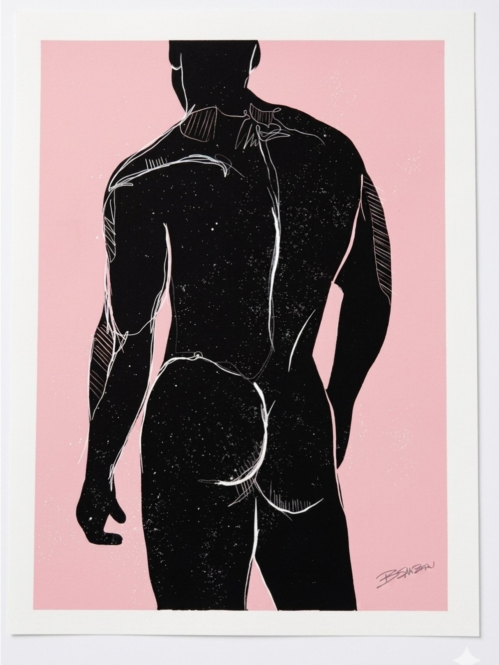 Brenden Sanborn Male Figure Study Art Print Silhouette Pink Black 12x16 EUC
